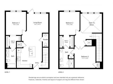 Floor plan for 3 beds, 2.5 baths, 1630 sqft